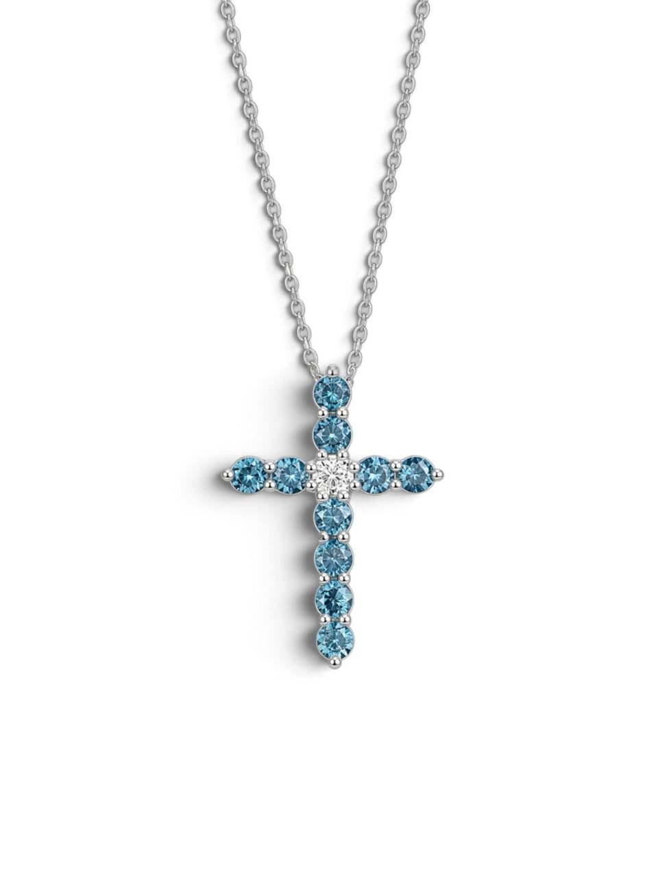 BLUE DIAMOND CROSS NECKLACE